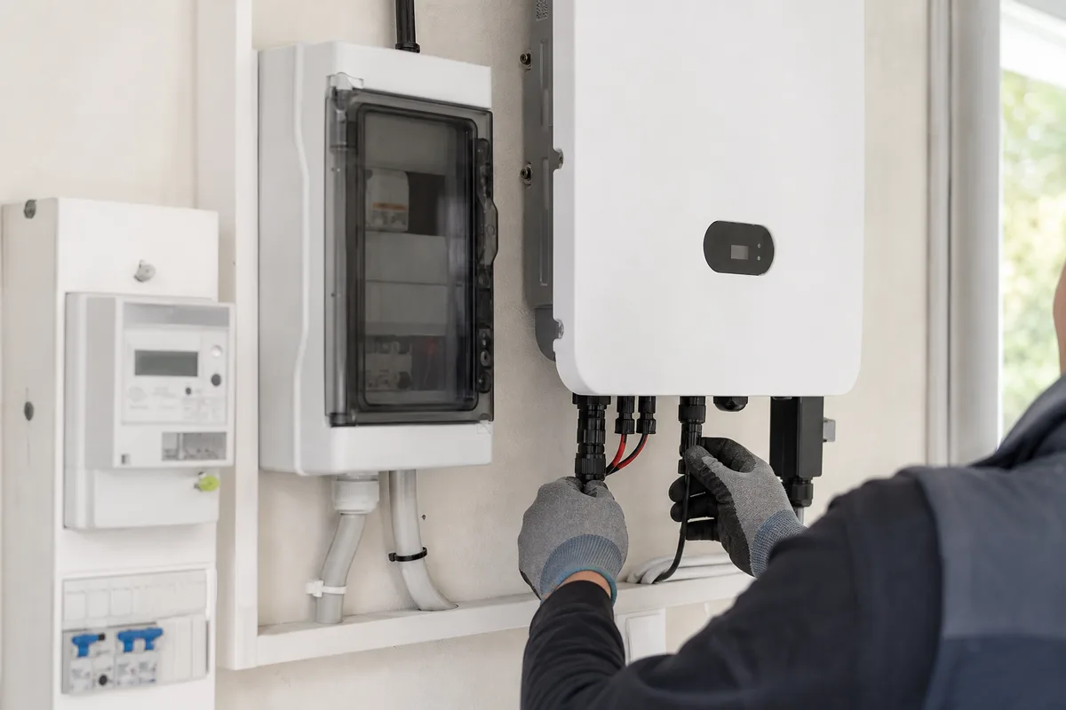 Onduleur et coffret de raccordement photovoltaïque installés dans un local technique